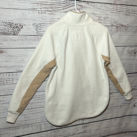 Abercrombie & Fitch Asymmetrical Snap Up Fleece Sweatshirt White and Tan Small - Picture 12 of 16
